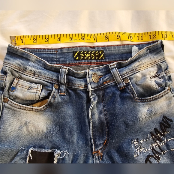 XWAY Jeans Teen 13/14 Skinny Ankle Stitched Distressed Stretch Denim 25x25.5 - Picture 6 of 14
